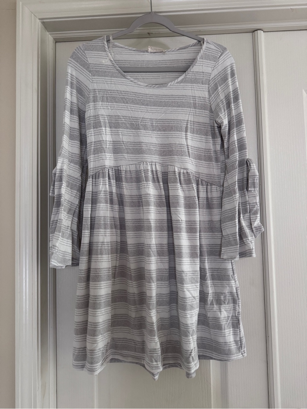 Altar'd State Gray & White Striped Mini Babydoll Dress